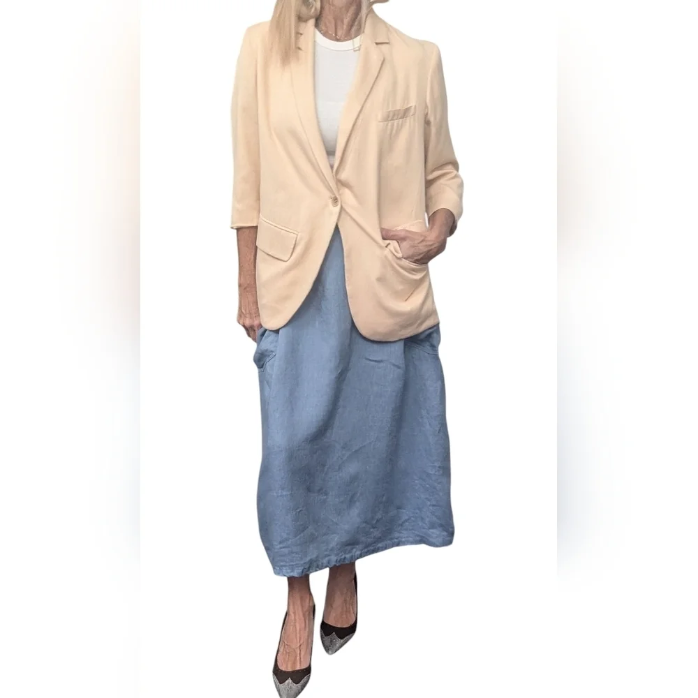 Lintico 100% Linen Blue Midi Skirt with Pockets Cottagecore Sz Small - Picture 6 of 9